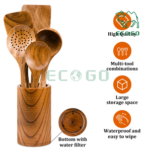 Juego de utensilios de madera para cocinar Utensilios de cocina de madera de acacia Cucharas de cocina Espátula Cucharas de Bambú - Product Image 2