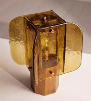 Lampe de table moderne en verre ambré soufflé à la main, lampe de bureau artistique avec base en laiton, alimentation CA pour chambre, salon et décoration d'hôtel