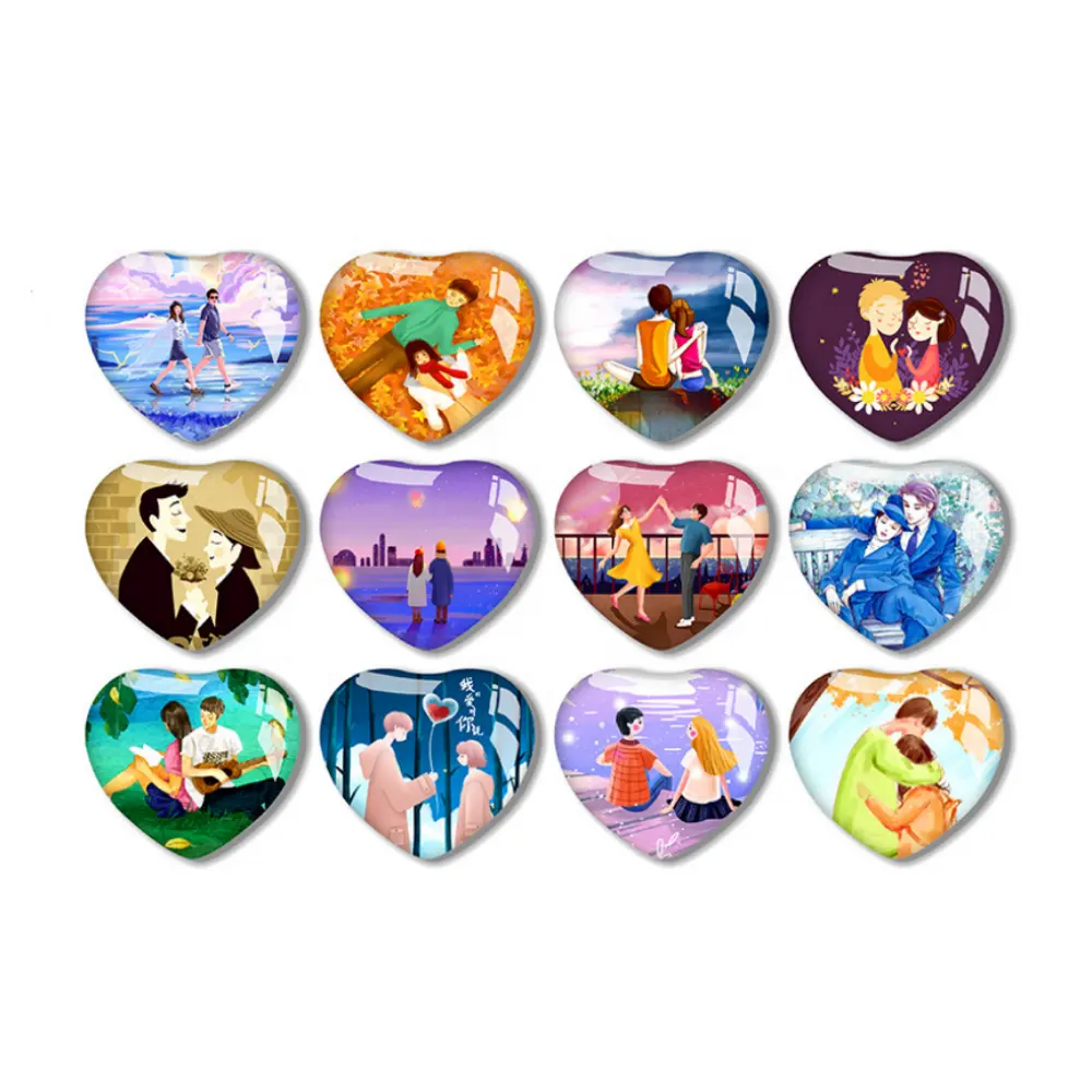 Factory Cheap Customized Lovers Photo Heart Shape Crystal Glass Fridge Magnet Wedding Refrigerator Magnet Souvenirs For Wedding