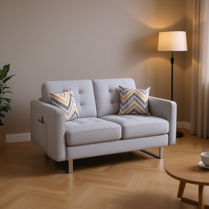 Causeuse en lin gris clair Victoria de 53.5 pouces avec pieds en métal et poches latérales pour canapés de salon - Product Image 2