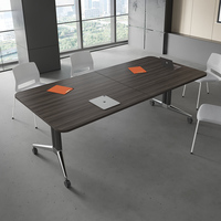 Table de conférence pliante en bois massif MEKIA avec roulettes, design moderne, bureau informatique mobile, 10 places, usage commercial, garantie 5 ans