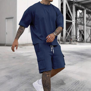 Ensemble de sport décontracté pour <span class=keywords><strong>homme</strong></span>, mode estivale transfrontalière, short à manches courtes, confortable, séchage rapide, couleur unie, deux pièces - Product Image 6