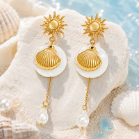 Boucles d'oreilles pendantes tendance SUMMLY en forme de coquillage, étoile de mer et perle, plaquées or 18 carats, en acier inoxydable, bijoux de fête pour femmes