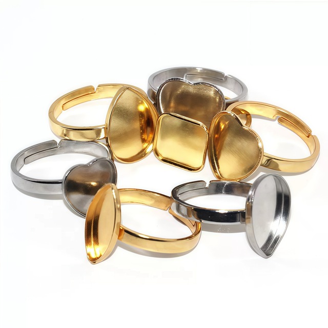 Gold Plated Ring Bases Stainless Steel Flat Round Oval Square Heart Blanks for DIY Jewelry Making Ring Settings Findings