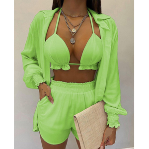 Vente en gros et dropshipping de maillots de bain floraux 3 pièces pour femmes, vêtements de plage, <span class=keywords><strong>ensemble</strong></span> de bikini sexy - Product Image 5