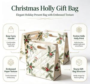 Low MOQ flat bottom thick Kraft paper debossed texture <b>bags</b> with handle for Christmas wrapping gift <b>bags</b> - Product Image 5