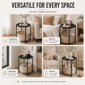 Wholesale Round Side <strong>Table</strong> with Fabric <strong>Storage</strong> Basket Metal Frame Removable Tray <strong>End</strong> <strong>Table</strong> for Living Room - Product Image 3