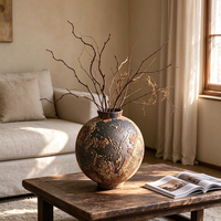 Vase ovale en poterie artisanale Wabi Sabi, pot en céramique marbré rétro pour branches séchées, décoration d'intérieur