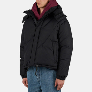 Chaqueta Acolchada con Capucha para Hombre, Color Negro, Cierre de Cremallera, Resistente al Viento, Ropa de Invierno Informal, Acolchado Grueso, Corte Regular - Product Image 4