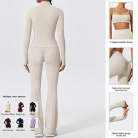 Ensemble de yoga pour femme : haut à manches longues semi-zippé et pantalon évasé taille haute – Tenue de sport 2 pièces en Spandex/Nylon, résistante à l'eau