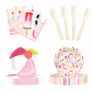 DAMAI Juego de Vajilla Desechable de Papel con Tema de Cumpleaños de Verano, Color Rosa, para Fiestas Infantiles - Product Image 2