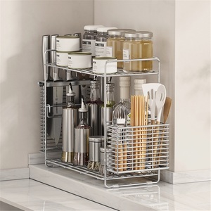 304 Stainless Steel Towel Rack Countertop Kitchen <b>Narrow</b>-sided Double-layer Integrated Waterproof Modern Sink Compatible - Product Image 1