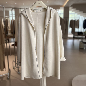 Cárdigan de Mujer Elegante, Cómodo y Transpirable, de Lana/Cachemira de Color, con Frente Abierto y Logotipo, Estilo Coreano Informal - Product Image 1