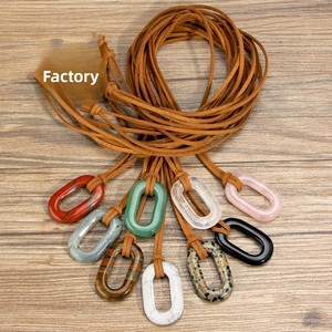 Collar con Colgante Ovalado Geométrico de Ágata Natural al por Mayor, Cordón de Cuero Multicolor, Joyería Boho Unisex, Regalo para Fiestas - Product Image 2