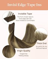 Bande adhésive invisible pour extensions de cheveux, cheveux humains brésiliens 4/27/4 Balayage Chocolat Brun/Blond Caramel, 10 pièces, 18 pouces, 25g