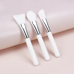 White Wood Handle Silicon Clay Mask Brushes Cosmetic Silicone Brush Spatula Welcome Custom Logo