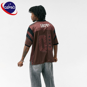 QZFSO Custom Wholesale Heavyweight Mesh Patchwork V-neck Game Shirt Oversized Grunge Sporty Tee Streetwear Men Football Jersey - Product Image 2