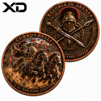 Pièce de collection en cuivre fin .999 de 1 once, avec relief 3D profond représentant un charioteur avec une lance sur un chariot à deux chevaux à la porte de la forteresse