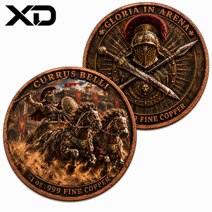 Moneta da Collezione in Rilievo Profondo 3D da 1 Oz in Rame Puro .999, Raffigurante Carrozza con Cavaliere e Lancia in Rilievo su un Carro a Due Cavalli alla Porta <span class=keywords><strong>della</strong></span> Fortezza - Product Image 1
