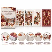 Livre d'or personnalisé en cartes à jouer, thème Mariage Automne Nouvelle-Angleterre, Portrait de couple en aquarelle rose, 5787mm 300gsm couché
