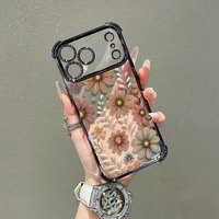 Coque de téléphone portable de luxe avec électroplaqué floral et protection anti-chute aux quatre coins pour iPhone 16 15 14 18 12 17 Pro Max, coque arrière Funda