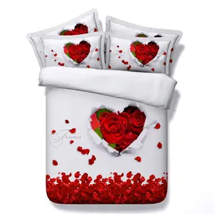 लक्जरी बिस्तर सेट बेड शीट 4 पीसी, जेएफ353, लाल गुलाब, खुदरा आराम बिस्तर सेट, 3 डी मुद्रित, डवेट कवर, फ्लैट