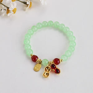 Bracelet populaire pour femme, orné de perles, de cristaux artificiels et de strass, 8 mm, motif cacahuète dorée Pixiu, pour le festival du Zongzi - Product Image 3