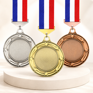 In Stock High Quality Gold Silver Bronze Blank Medals with <b>Ribbon</b> for School Sports Awards - Product Image 1