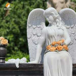 Statues d'anges de cimetière en pierre naturelle sculptées à la main grandeur nature en <span class=keywords><strong>granit</strong></span> et marbre pour les jardins - Product Image 2