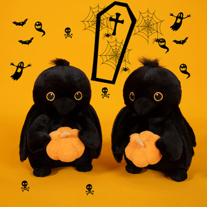 Recién llegado, <span class=keywords><strong>cuervo</strong></span> de <span class=keywords><strong>peluche</strong></span> con calabaza, Animal relleno, regalo de Halloween para el hogar, <span class=keywords><strong>cuervo</strong></span> negro suave, calabaza, Animal de juguete - Product Image 4