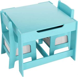 Muebles para el hogar para niños, niños y niñas que estudian jugando a comer, mesa azul y juego de escritorio de madera y 2 sillas, <span class=keywords><strong>centro</strong></span> de actividades para niños pequeños - Product Image 3