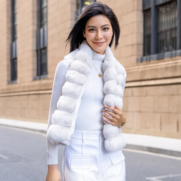 Autumn New True Fur Coat Sleeveless White Soft Standing Neck Waistcoat Coat Vest For Women