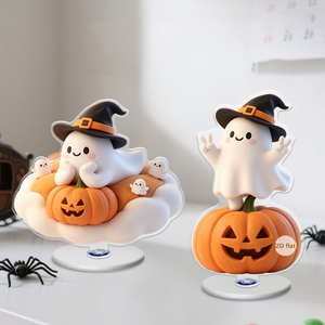 Décorations d'Halloween fantaisie : Fantôme et Citrouille Mignons, en Plastique, Support de Bureau Rotatif à 360 Degrés, Impression Découpée, Style Moderne - Product Image 1