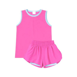 GSSO3528 Nouvel ensemble d'été sans manches pour filles, tenue de yoga unie violette imprimée, vente en gros pour enfants - Product Image 3
