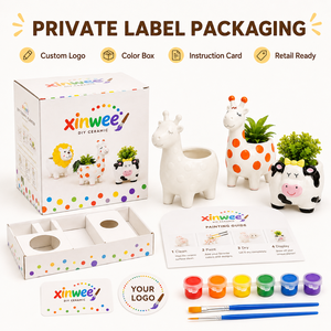 Kit de Pot de Fleurs en Céramique DIY en Gros – Peignez Votre Propre Pot à Fleurs Animaux – Ensemble d'Art et d'Artisanat pour Enfants avec 6 Peintures et 4 Pinceaux – Cadeau - Product Image 5