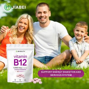 Tabletas de Vitamina B12 para Adultos de Marca Privada Jiabei, Personalizadas OEM/ODM, Suplemento para Apoyar la Salud del Sistema Nervioso - Product Image 1