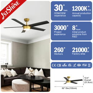 1stshine 52 Zoll Fernbedienung Innovativer Langlebiger Wohndekor Exzellenter Verkäufer Direktvertrieb DC-Motor Deckenventilator Mit Licht - Product Image 3