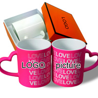 Mug en porcelaine 11 oz vierge pour sublimation, tasse en céramique mate fluorescente avec poignée en forme de cœur pour le bricolage (thé/café)