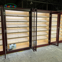 Vitrines polyvalentes en contreplaqué avec éclairage LED et design écologique, personnalisables pour l'affichage en magasin et la présentation de produits