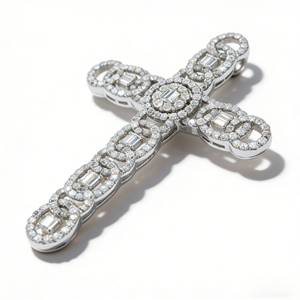 CUSTOM SILVER 10K/14K/18K GOLD PLATED LAB GROWN CVD DIAMOND CLASSIC ENGAGEMENT <b>GIFT</b> SWEATER CHAIN NECKLACE CROSS PENDANT - Product Image 2