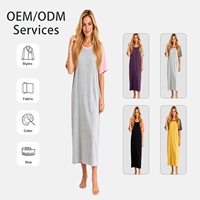 Sweethoney – chemise de nuit respirante en modal pour femmes, jupe longue, pyjama, vêtements de maison, manches courtes, couleur contrastée, robe d'été à col ras du cou