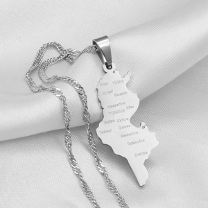 Collana con Ciondolo Mappa della Tunisia e <span class=keywords><strong>Nomi</strong></span> delle Città, Gioiello in Acciaio Inossidabile Argento per Uomini, Donne e Ragazze, Ideale per Feste # 214321 - Product Image 6