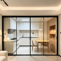 Porte coulissante de cuisine en aluminium de luxe minimaliste, facile à nettoyer, en verre trempé, étanche, sur mesure