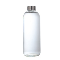 Botella de Agua de Vidrio Transparente de 16 oz/500 ml con Tapa de Bambú y Logotipo Personalizado, Botella de Agua de Vidrio para Beber Jugo
