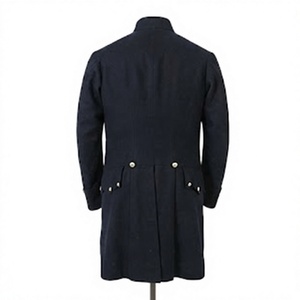 Manteau long en laine noire pour homme, style queue-de-pie historique, coupe droite, fermeture à boutons recouverts, col montant, vêtements d'extérieur - Product Image 6