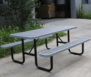 <span class=keywords><strong>Table</strong></span> de pique-nique commerciale bleue en métal 6 pieds 8 pieds de long avec banc extérieur <span class=keywords><strong>Table</strong></span> de patio extérieure en acier à mailles <span class=keywords><strong>Table</strong></span> de <span class=keywords><strong>camping</strong></span> pour dîner - Product Image 4