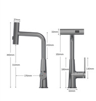 Robinet de cuisine moderne Honajo à poignée unique, rotatif à 360 degrés, multifonction, en acier inoxydable brossé, avec cartouche céramique extractible