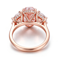 Bague en or rose 5 carats avec trois pierres, diamant rose foncé ovale de laboratoire, bague personnalisée en or 18k 14k 9k, bague de fiançailles