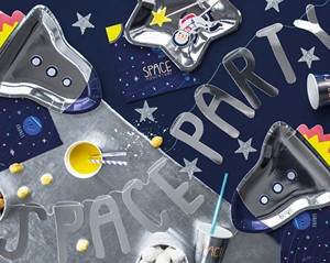 Fournitures de fête d'anniversaire pour enfants, directement de l'usine, lot de 48 assiettes roses en forme de fusée pour filles, fournitures de fête d'anniversaire sur le thème de l'espace (9 pouces) - Product Image 3