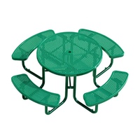Mobilier d'extérieur commercial grande table de pique-nique circulaire en acier banc restaurant patio table à manger en métal chaise avec trou pour parasol